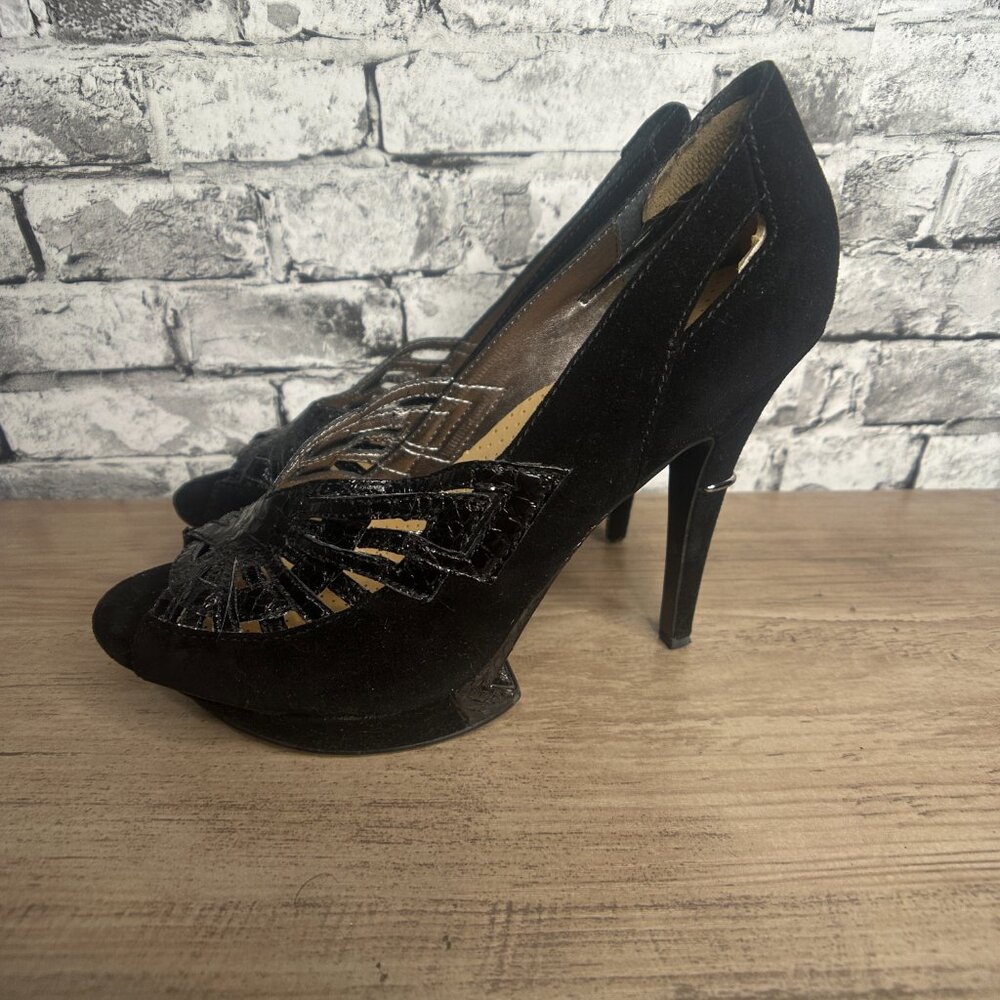 EUC Sam Edelmen Nixie Black Glass Snake Heels Size 8.5 IN BOX - Picture 4 of 16